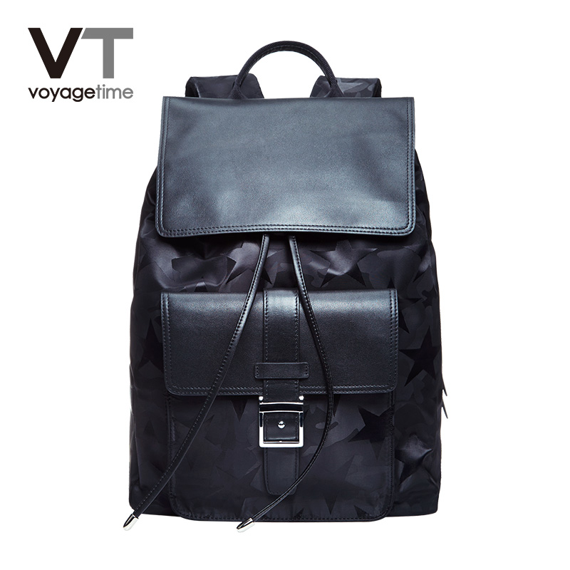 法国voyagetime背包男 星星迷彩印花双肩包运动休闲户外包男电脑包VM3017 黑色