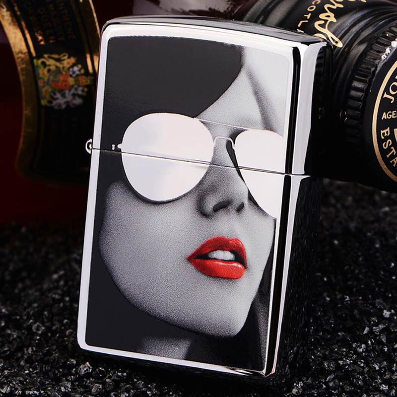 原装之宝zippo煤油打火机 镜面彩印太阳镜广告28274 墨镜女郎 红唇