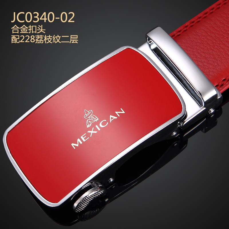 稻草人皮带男本命年红腰带真皮自动扣商务裤腰带男士休闲结婚新年礼物 70060【红色】长度110-125cm可选