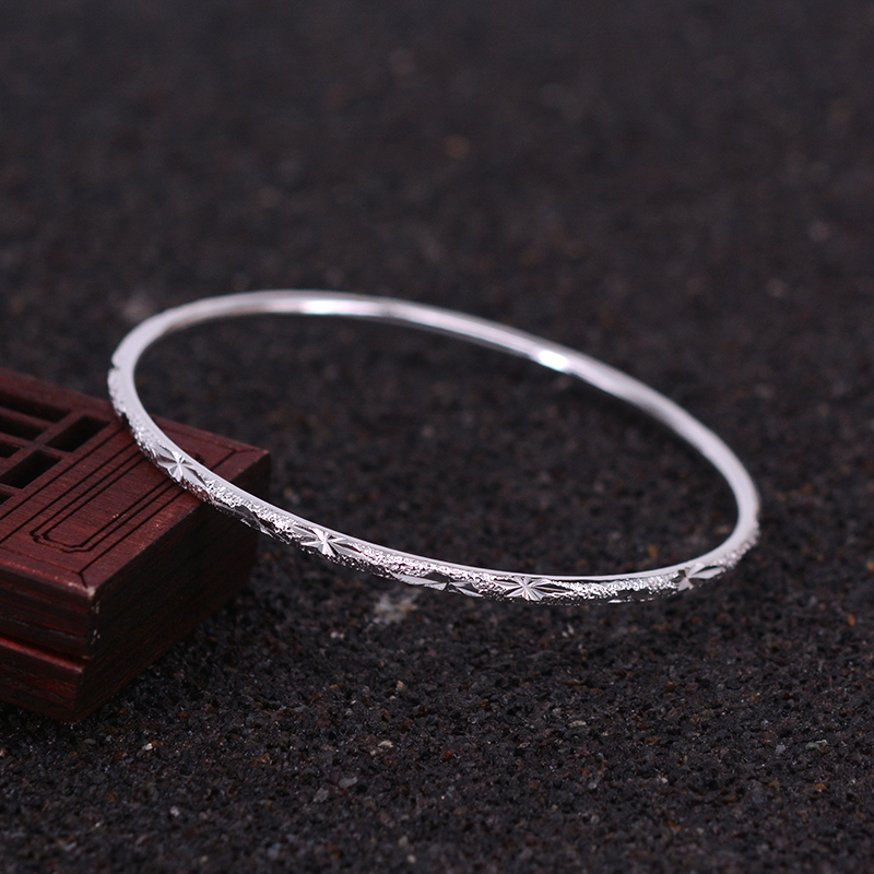 满天星手镯 多圈多环闭口实心磨砂流星手镯女士时尚个性简约银镯 内径