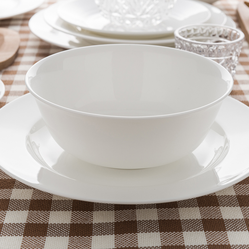 隆达骨瓷陶瓷餐具 饭碗面碗汤碗 敞口简约家用实用 纯白 纯白海型6