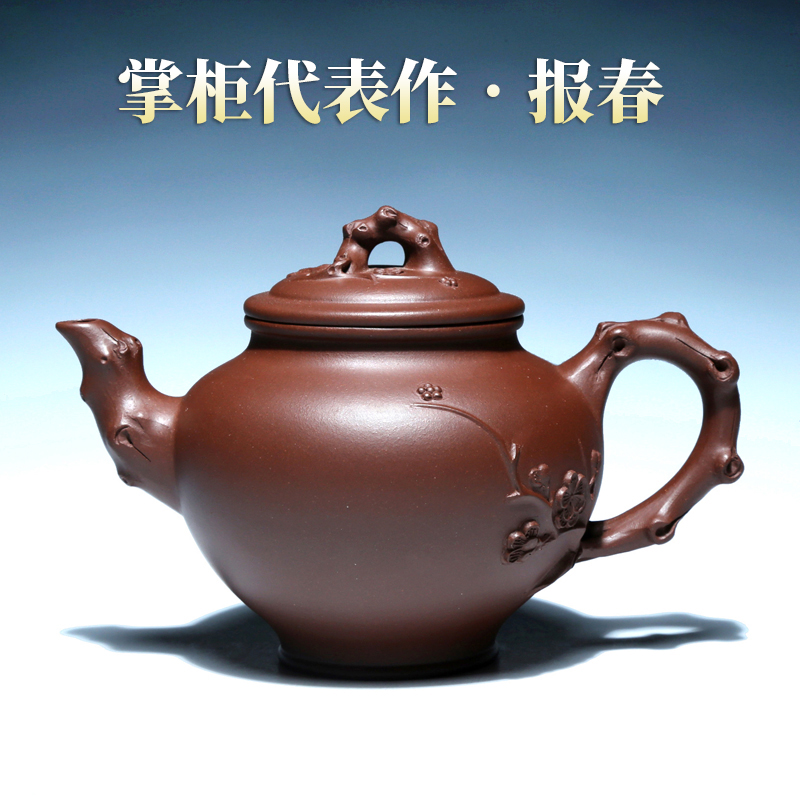 宜兴名家紫砂壶功夫茶具全纯手工泡茶壶紫茄泥吴娟华300CC报春壶