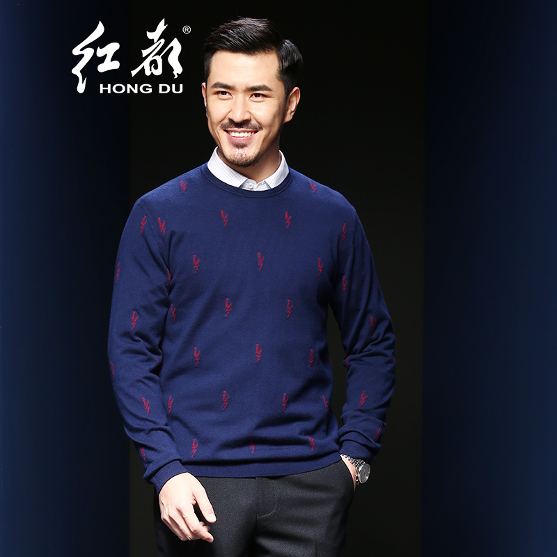 红都 男装秋冬新款羊毛衫圆领商务休闲套头 my5351-1- 170/88(m)