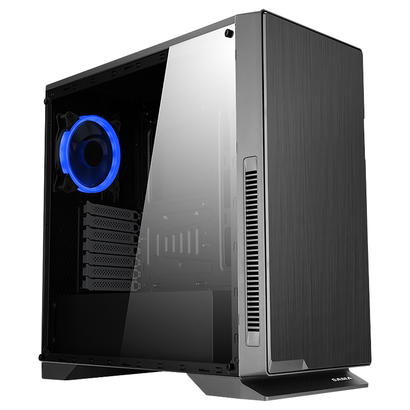 先马（SAMA）黑洞 玻璃版 电脑游戏主机箱 （标配3把风扇/ATX-Ⅱ结构/宽体侧透/支持水冷/高散热器/长显卡）