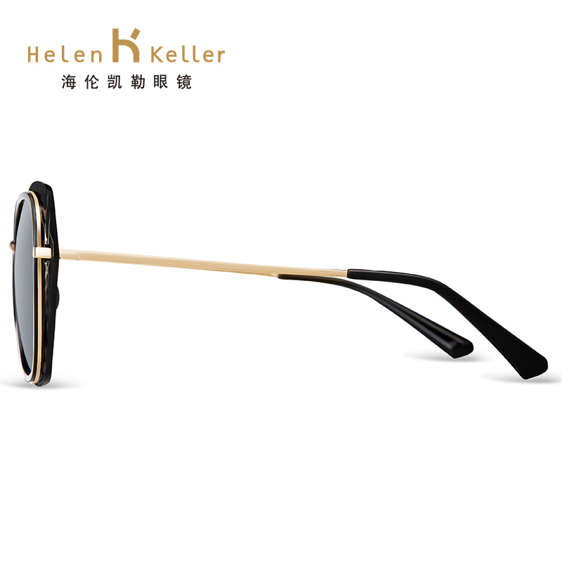 海伦凯勒骑行眼镜大框潮黑色墨镜复古方形太阳镜女开车镜H8722 深灰渐近色+曜石黑框P01