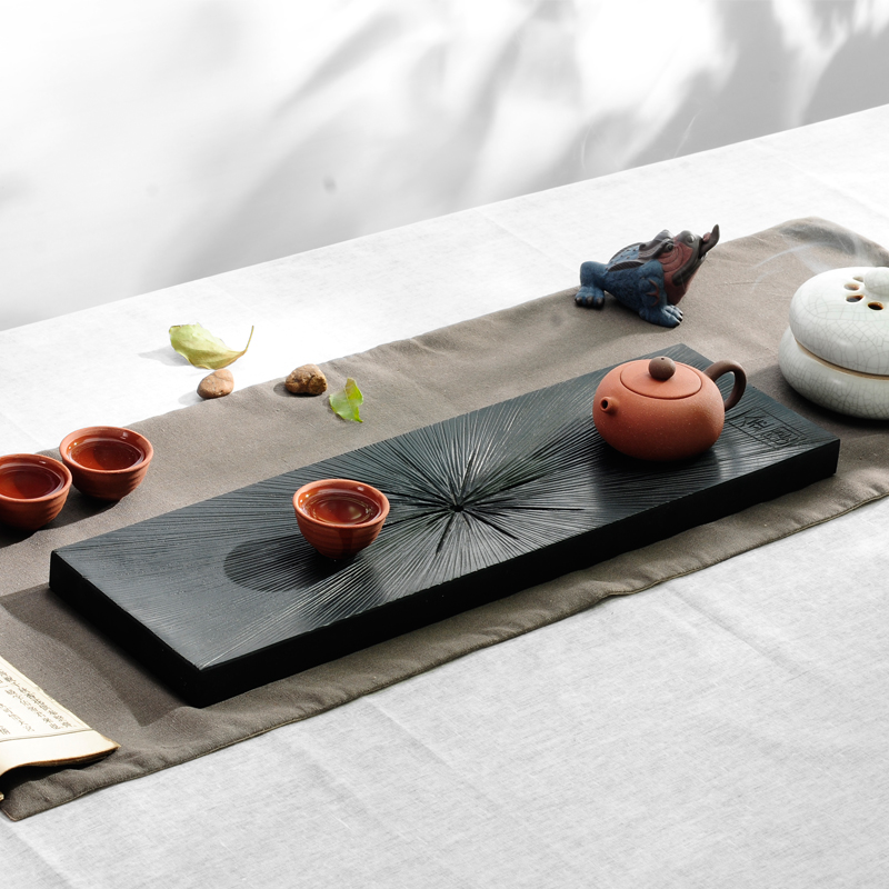 an)石头茶盘茶托大号乌金石茶盘厂家直销黑金石小茶台茶海排水cp4090