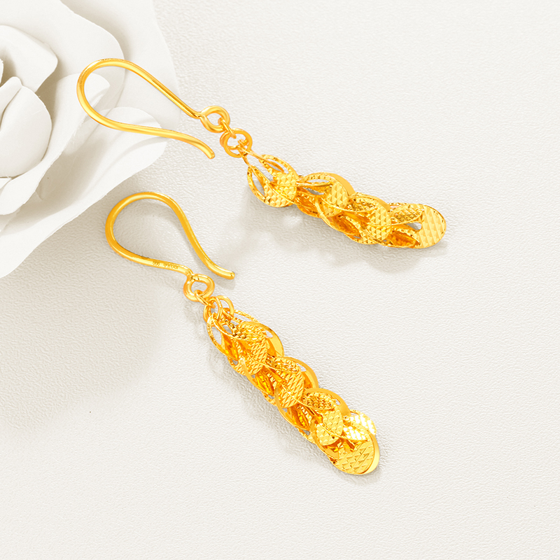 车花凤尾金耳环女 足金耳饰婚嫁金耳坠(工费40元) 定制3克一对