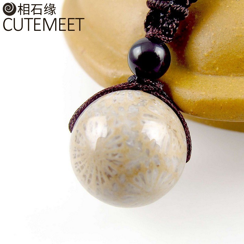 相石缘满花纹珊瑚玉单珠吊坠女男项链法螺天珠单颗散珠佛珠搭配化石