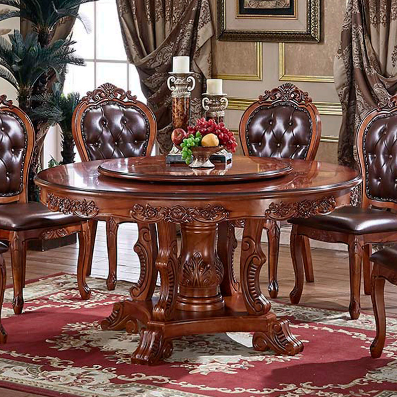 艾米河 实木餐桌圆桌欧式餐桌椅组合6人美式实木圆形大小户型大圆桌8人 配套餐椅2把