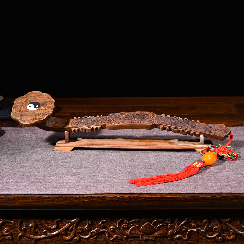 绿檀木雕如意摆件木雕刻如意实木如意饰品红木如意家居客厅办公室摆放