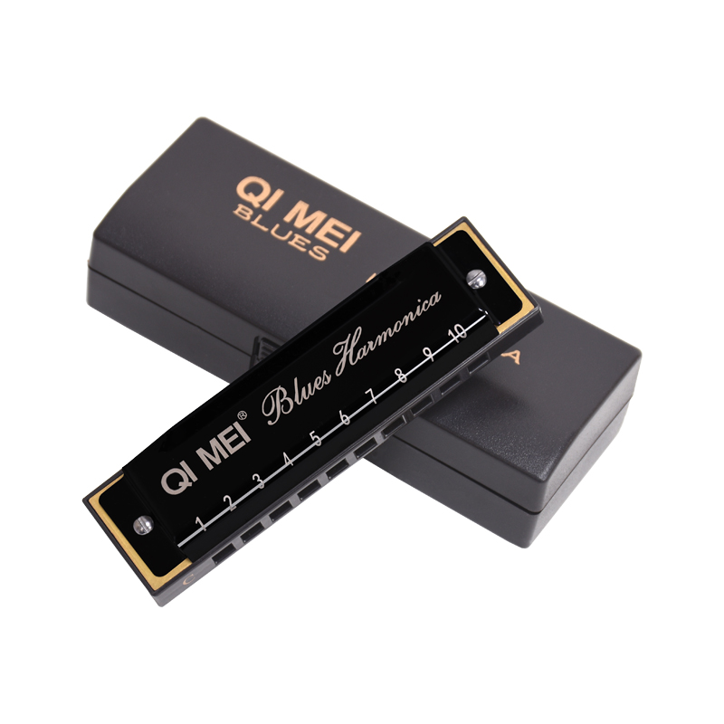 奇美qimei口琴 10孔布鲁斯口琴c调(黑色)