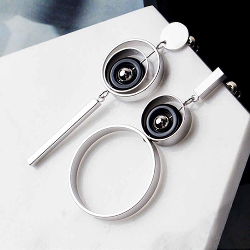 KRISTEN JUDI大圈圈耳环女银针不对称圆环耳钉几何时尚长款耳饰品个性夸张耳坠 白金色送女友老婆闺蜜生日礼物