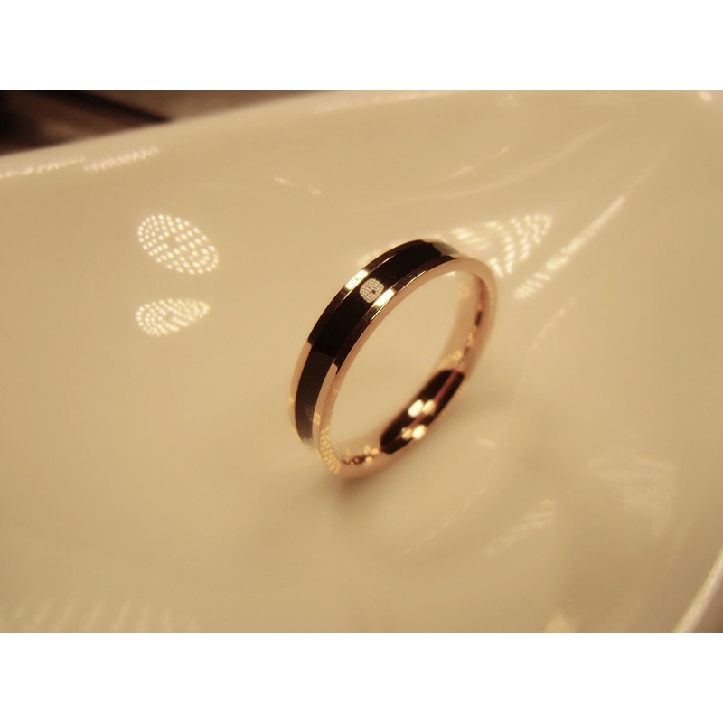 时尚玫瑰金窄版钛钢黑白陶瓷戒指 男女日韩情侣指环对戒尾戒食指 黑色