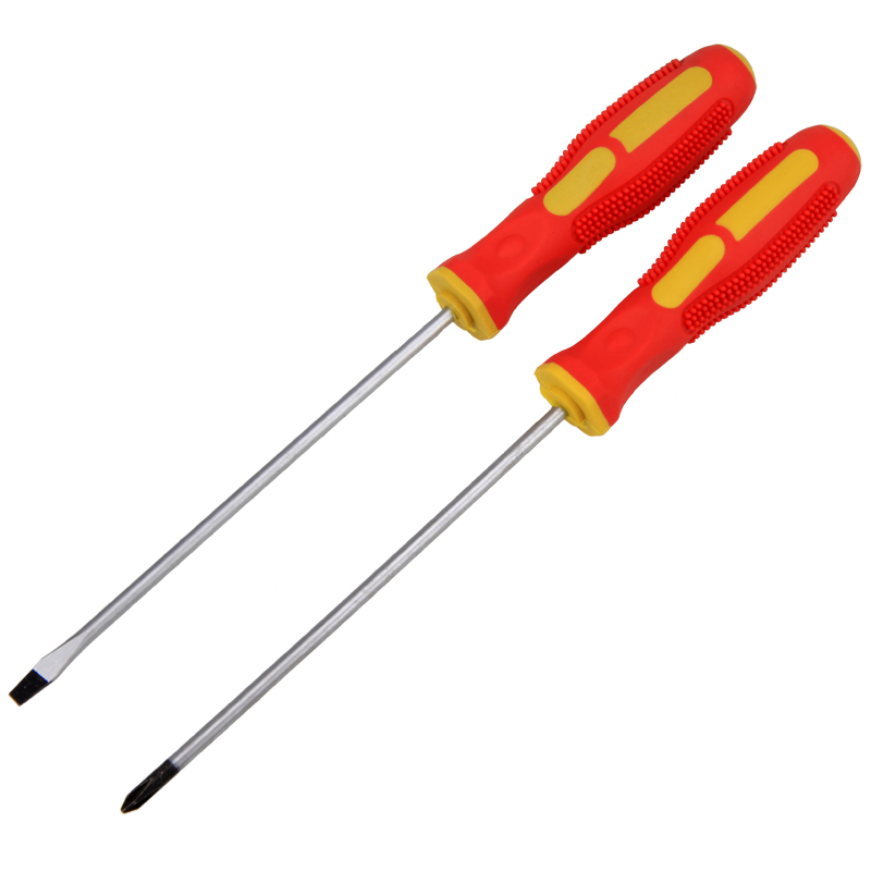 得力(deli) 橡胶柄螺丝刀十字一字带磁性螺丝批2件套 dl260002