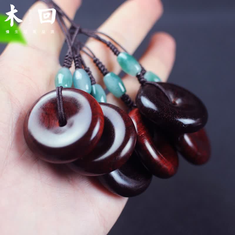 木回 小叶紫檀手把件木雕平安扣汽车钥匙挂件 手机链挂件 钥匙扣饰品