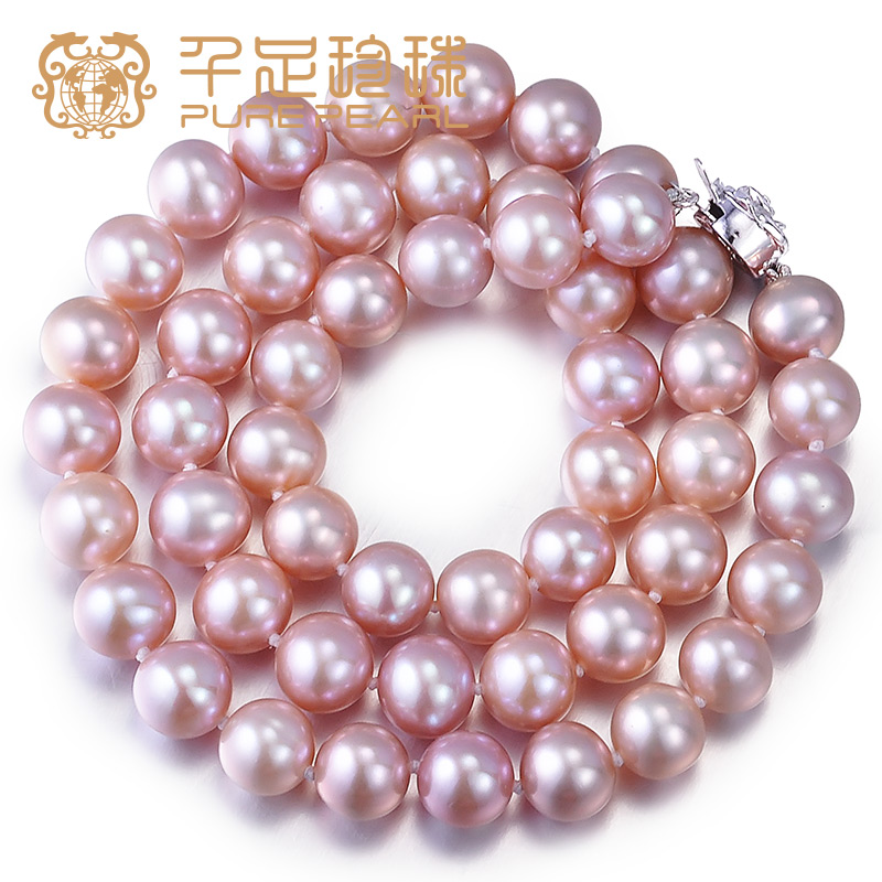 千足珍珠 夢(mèng)晝近圓強(qiáng)光7-8mm高品質(zhì)淡水珍珠項(xiàng)鏈?zhǔn)罪?紫色 7.5-8mm 43cm