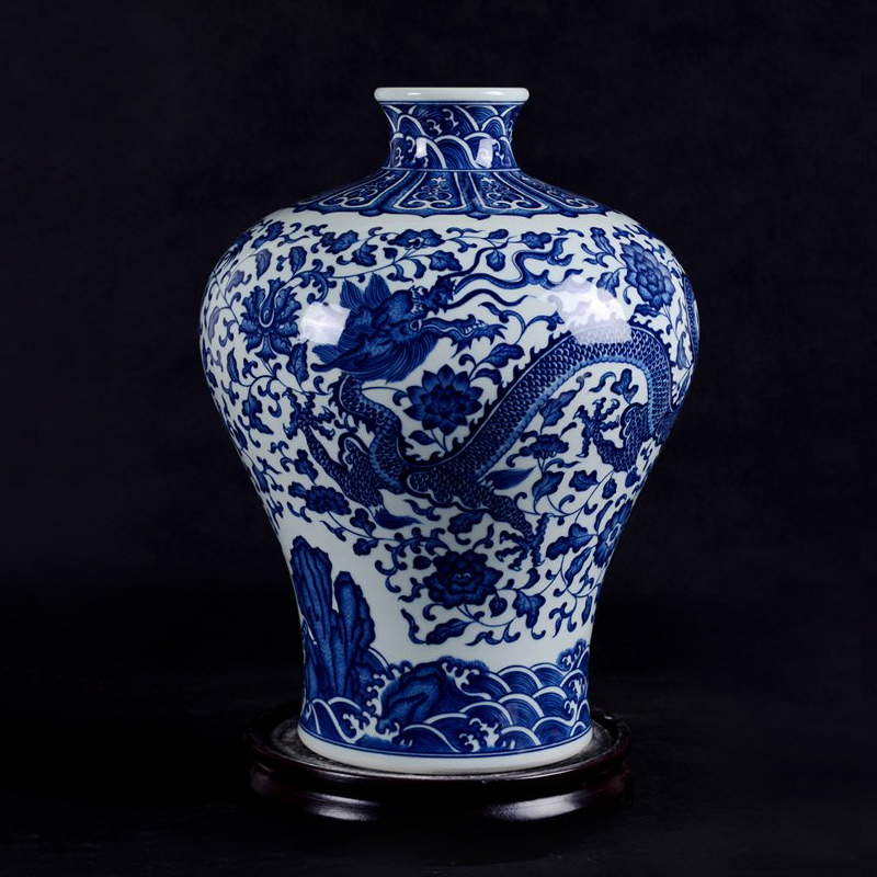 泉讨 景德镇陶瓷花瓶 清乾隆手绘青花瓷龙穿花纹 仿古瓷器文房 青花瓷