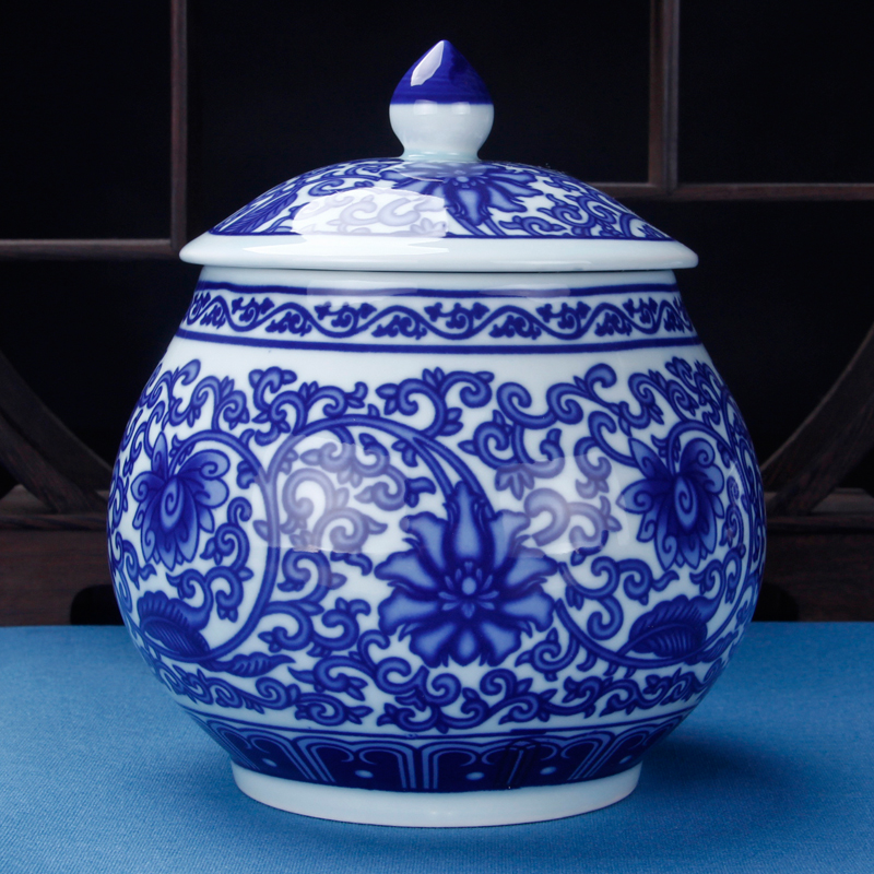 茗客 茶叶罐大号 陶瓷普洱茶罐密封罐青花瓷将军罐陶