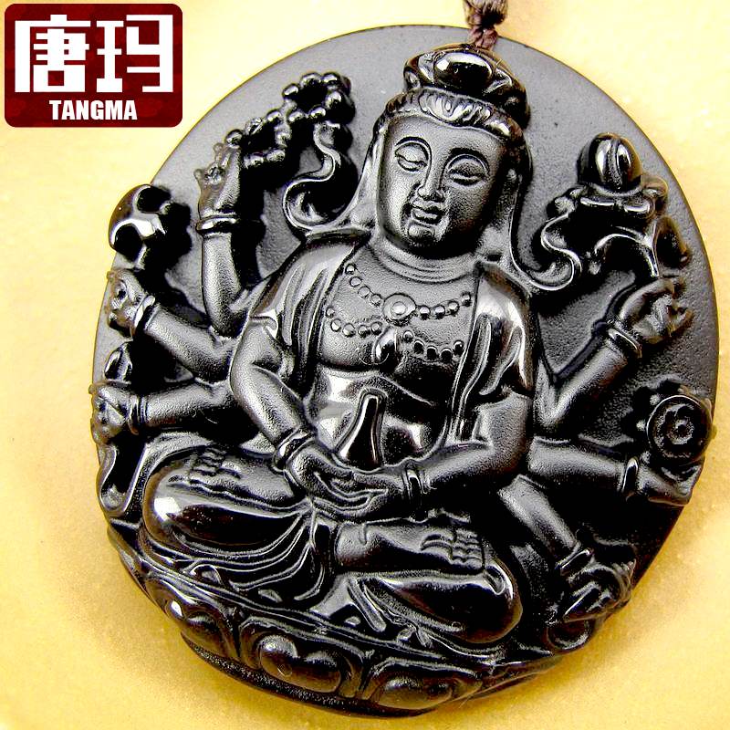 哈妮宝贝honeybaby 千手观音乌金黑曜石吊坠水晶项链男女本命佛唐玛