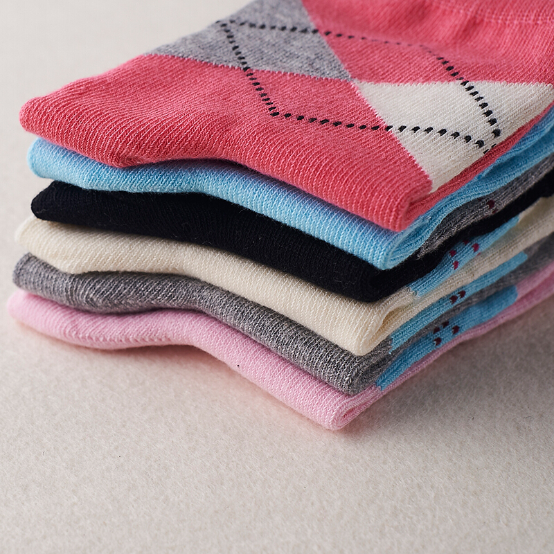 米大爷【8双】袜子女春秋冬季中筒棉袜吸汗透气菱形拼色休闲百搭女士袜 菱形拼色款中筒女袜 8双 均码