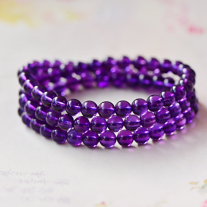 旭元 深紫紫水晶3圈手链 天然水晶 大气漂亮 01 7A级 紫水晶直径5.0mm
