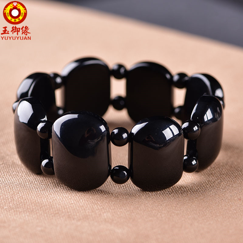 玛瑙玉石手串黑玛瑙手链石玉玉髓手排男式送男友生日本命年礼物