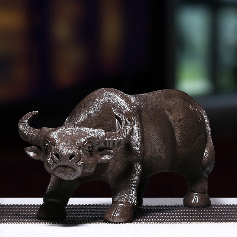 御壶茗香 紫砂茶宠大号茶摆宜兴雕塑手工茶玩室内家居摆件江南水牛