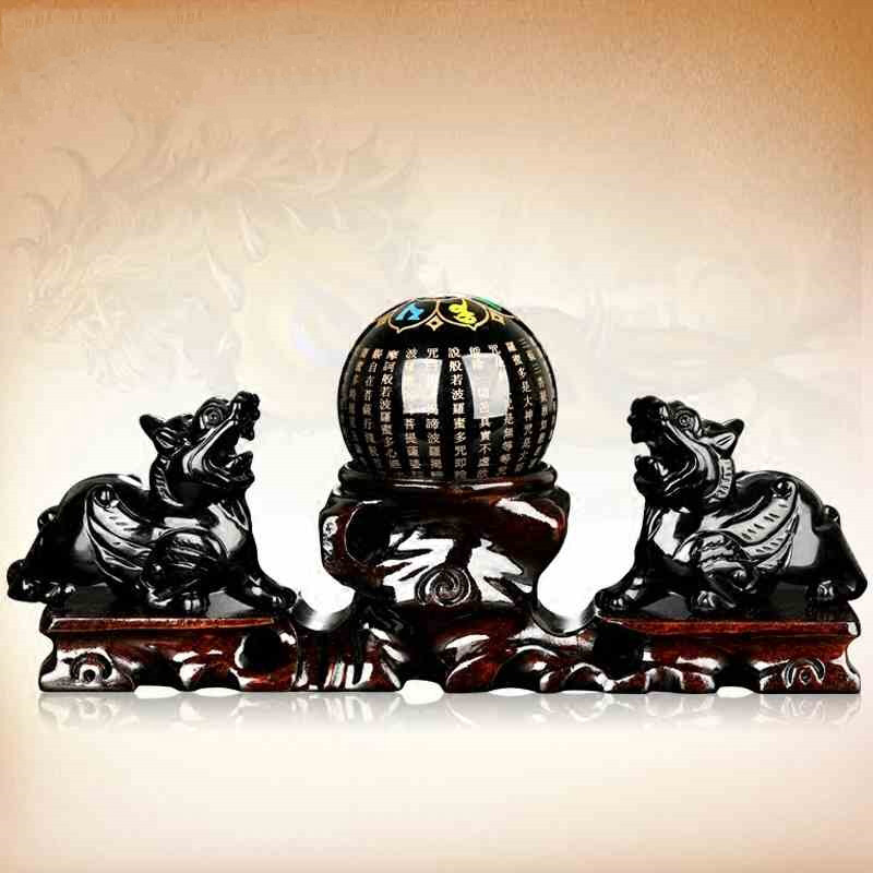 臻莱 黑曜石黄玉聚财阵玉石貔貅元宝聚财阵摆件家居聚宝盆开业礼品 黑