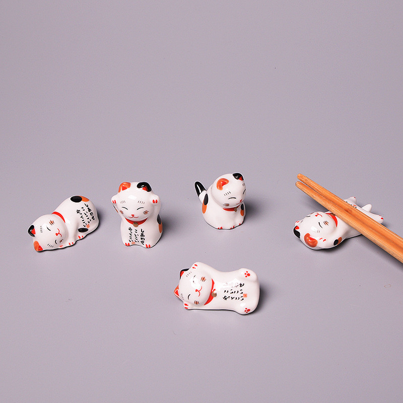 古莎（GUSHA）日式筷托筷架招财猫筷子托 陶瓷手绘创意餐桌摆台用品一套 日式招财猫(5只)汽泡包装
