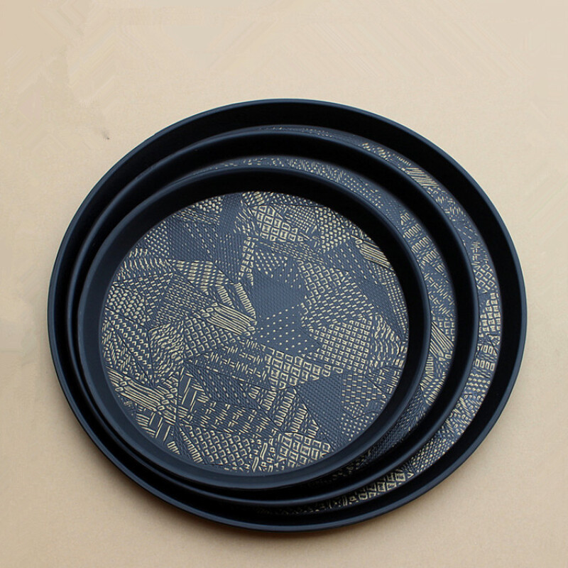 古莎（GUSHA） 托盘 圆形 欧式茶盘 防滑托盘 酒店托盘 餐盘 黑色 001A中号直径35cm