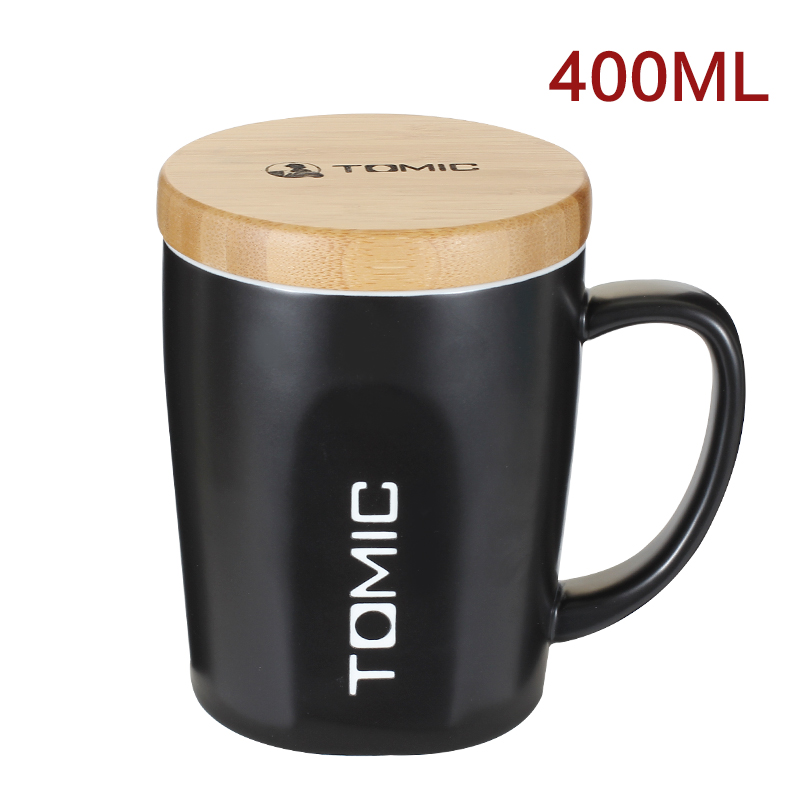 特美刻（TOMIC） 创意马克杯牛奶杯陶瓷杯子情侣水杯咖啡杯带盖勺 黑色400ML