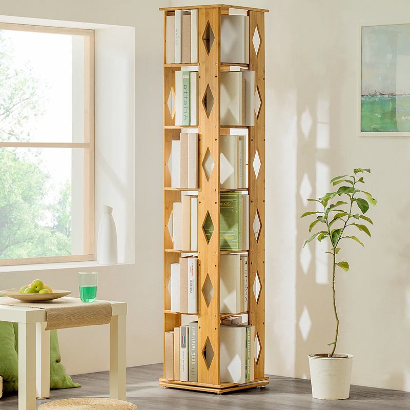 木马人 简易旋转书架多层家用落地实木小学生书架组合书柜层架置物架