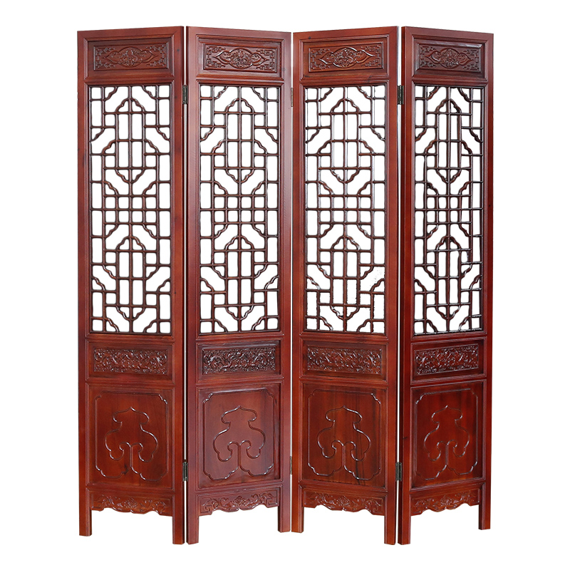 龙上龙(longshanglong)全实木原木香樟木折屏中式四扇折叠屏风客厅