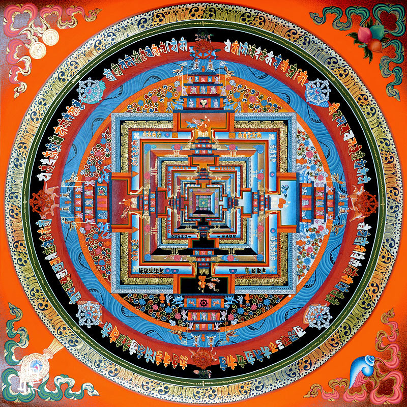 上行道 时轮金刚坛城画芯手绘唐卡装饰画玄关现代客厅新中式餐厅挂画