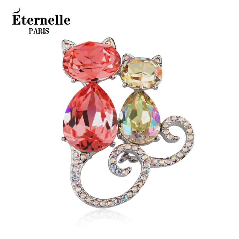 eternelle法国eternele奥地利水晶时尚胸花 猫咪胸针配饰甜美别针丝巾
