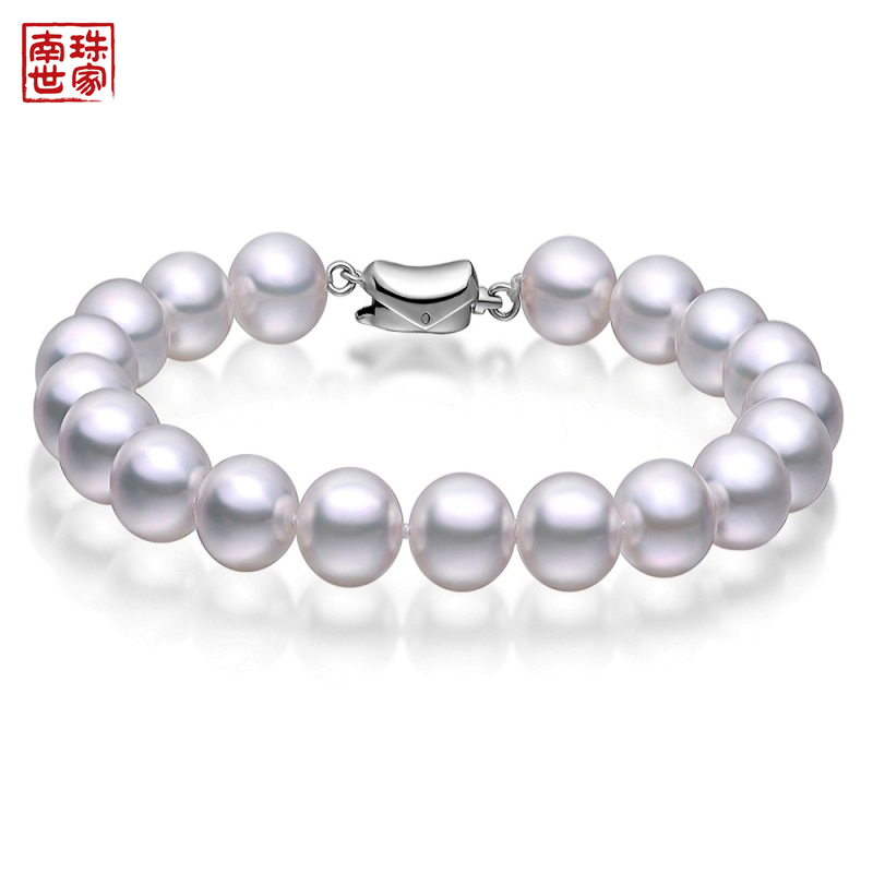 滴水成珠淡水珍珠手链手串精选珍珠配925银链扣送妈妈生日礼物 8.3-9.3mm白色珍珠+925银元宝扣