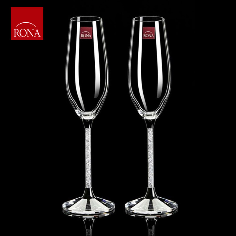 捷克RONA洛娜进口水晶玻璃钻石美腿红酒杯高脚杯2个礼盒装 水晶钻香槟杯210ML（礼盒装）