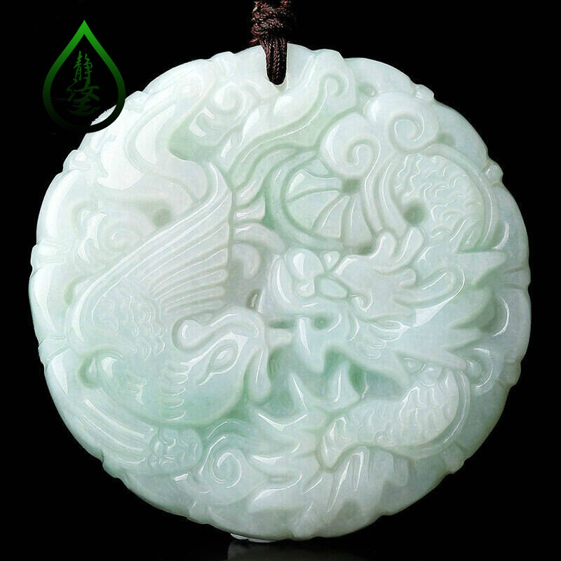 静汝玉缅甸翡翠糯种a货龙凤对玉佩 翡翠吊坠 玉吊坠玉石男女情侣款