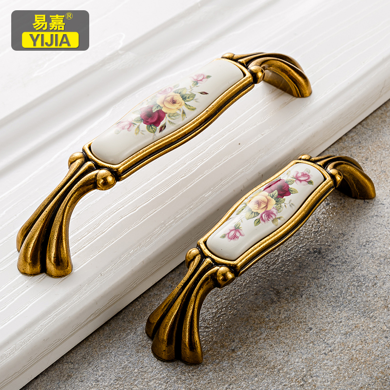 易嘉 拉手 欧式田园柜门拉手衣柜橱柜抽屉五金陶瓷柜子把手 3038-孔距