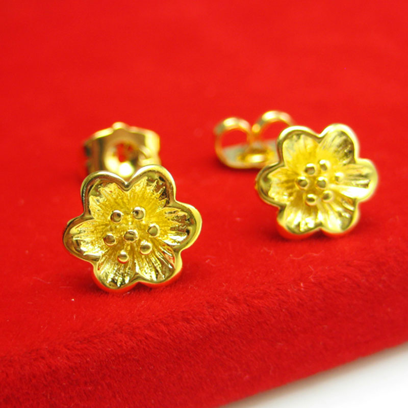 千影珠宝包金耳钉女款金耳环镀金耳针玫瑰花朵镀金结婚饰品礼品送礼送