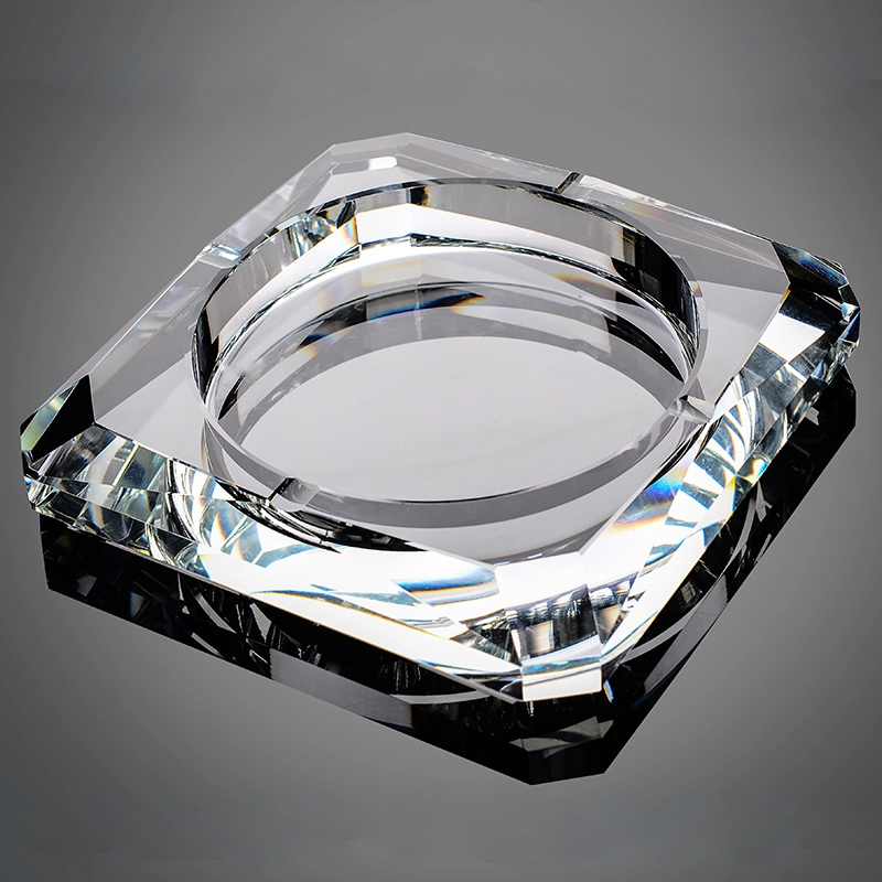 晶不凡 水晶玻璃烟灰缸时尚创意个性礼品大号定制烟灰缸客厅欧式烟缸 透明款 20cm