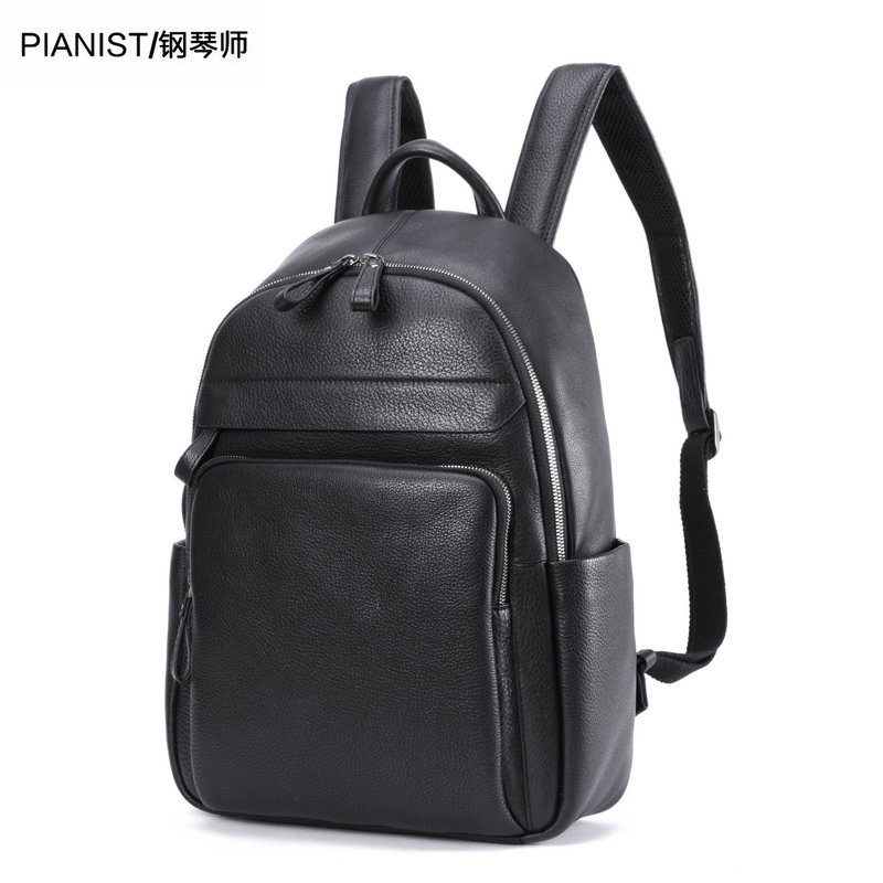 钢琴师高档男士真皮双肩包头层牛皮皮质时尚上班通勤商务14吋电脑背包
