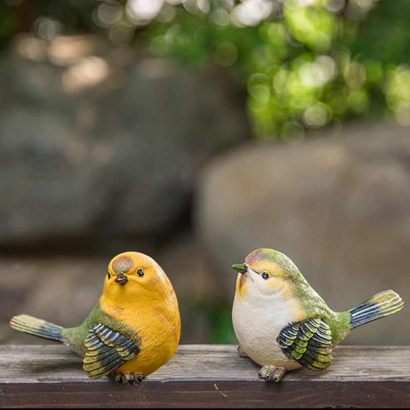 慧祥 创意礼物庭院家居仿真动物雕塑树脂工艺品小鸟装饰摆件家居饰品 一黄一绿（2只）