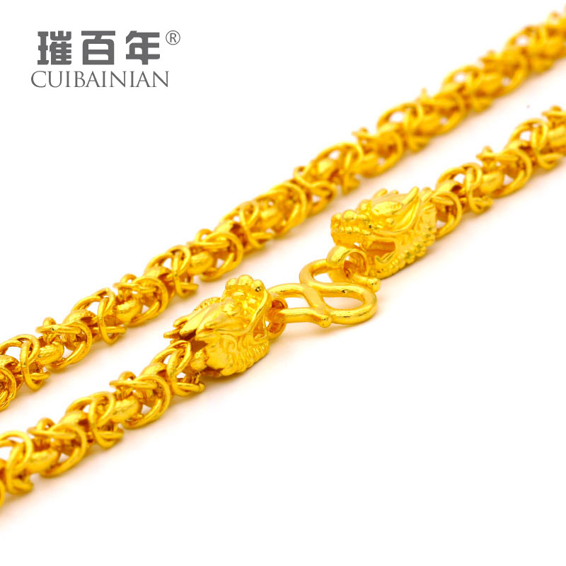 璀百年 黄金项链 999足金龙头扣泰国四方龙骨黄金项链男款老板链 龙头