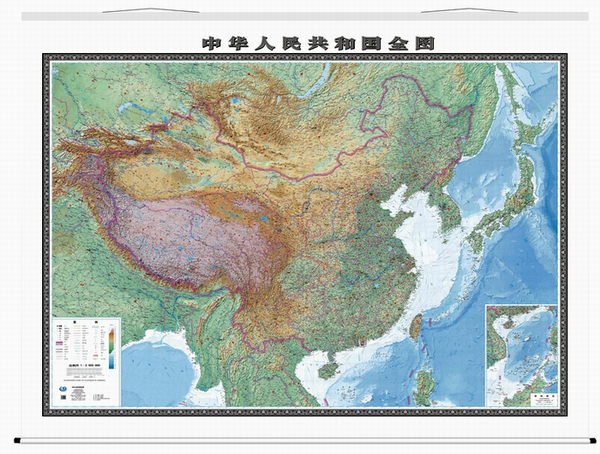 2019中国地图挂图 地形版 中国地形图挂图 大张 卷轴亚膜精装版 3米*