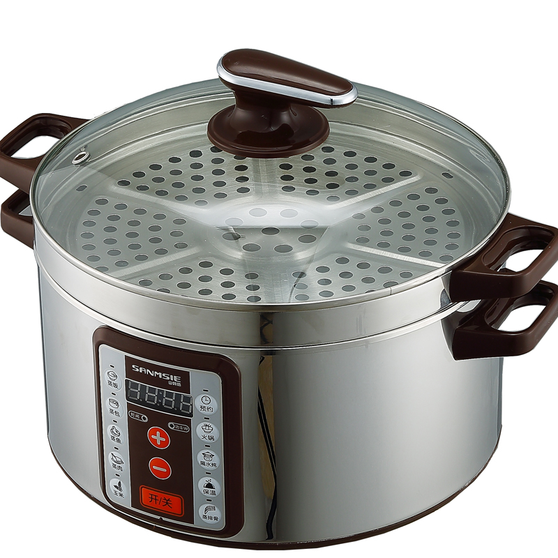 SANMSIE 电蒸锅家用多功能透明玉米蒸锅不锈钢商用大容量32cm蒸笼电火锅多用途锅蒸包子馒头智能预约保温 透明款32cm（底锅+3层）