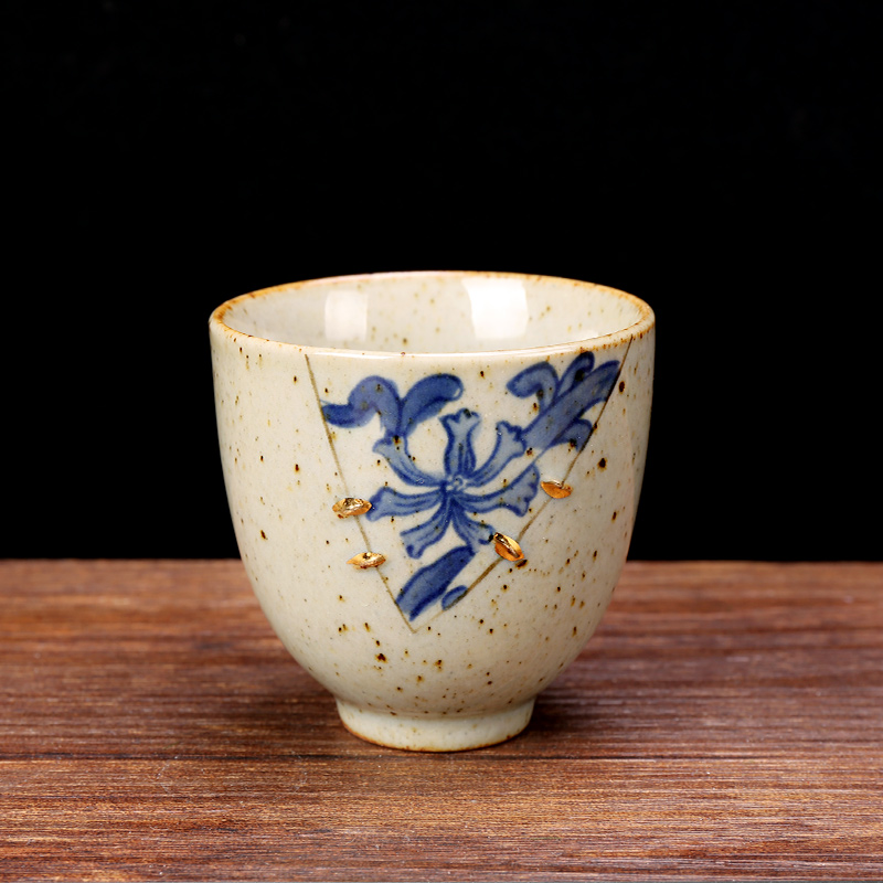 仿古粗陶茶杯品茗杯復古功夫茶杯單杯主人杯家用泡茶杯瓷茶杯單只 古陶【茶杯】吉瓷
