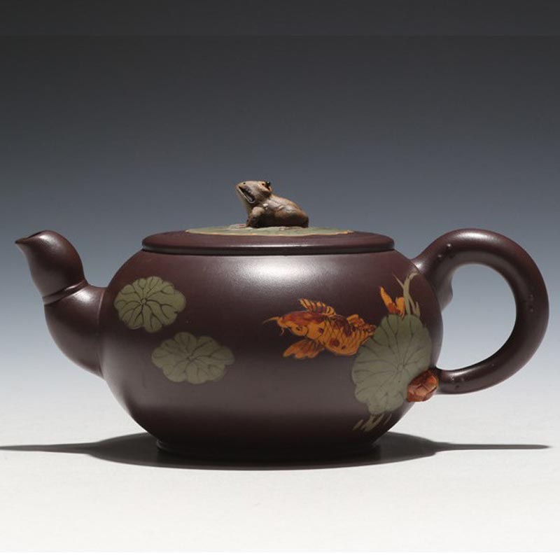 名家紫砂壶 茶具茶壶 全手工紫泥荷塘月色270cc 王红娟荷塘月色270cc