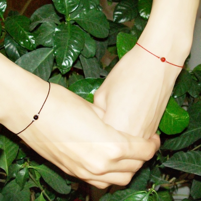 细 手工编织红绳水晶 玛瑙手链 男女情侣 月老红线姻缘线 礼物 15cm 