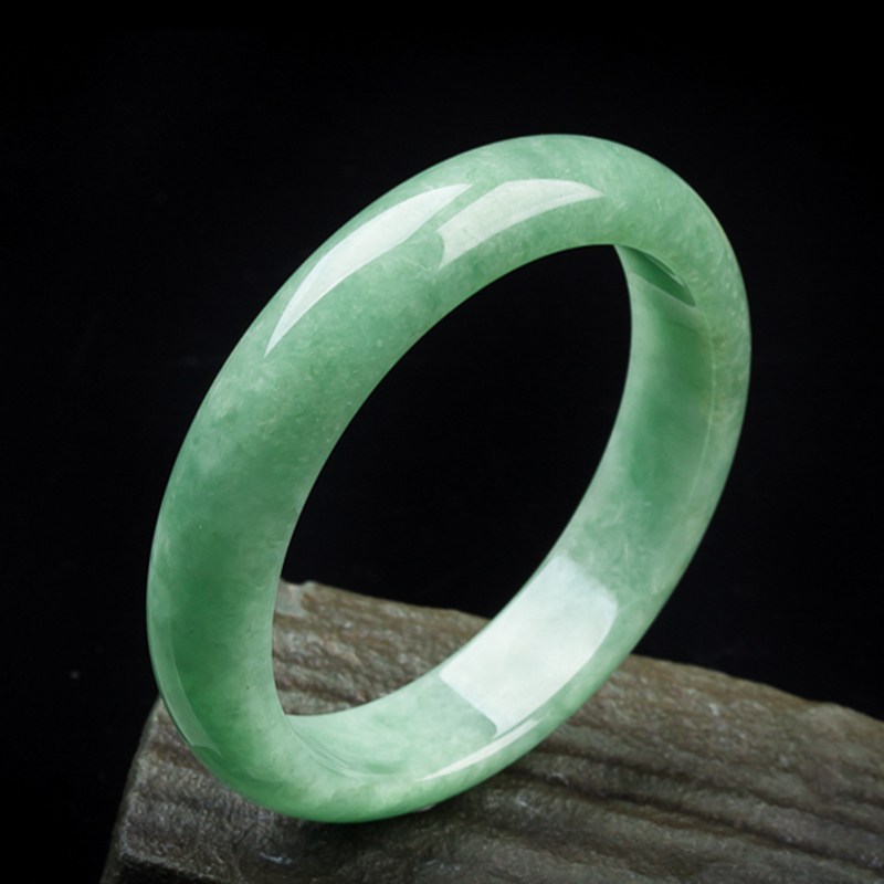 玉荔缘 天然翡翠玉手镯 豆绿a货女士镯子首饰手饰礼品带证书 53mm